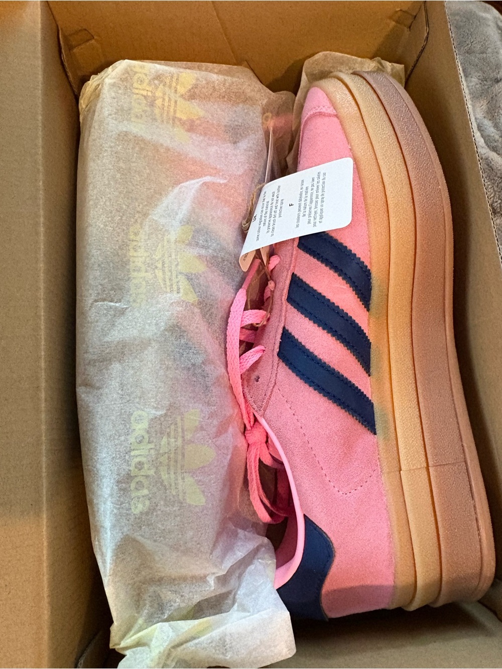 NWT Womens platform Gazelle Pink with Navy Stripes Sneakers - Picture 2 of 7